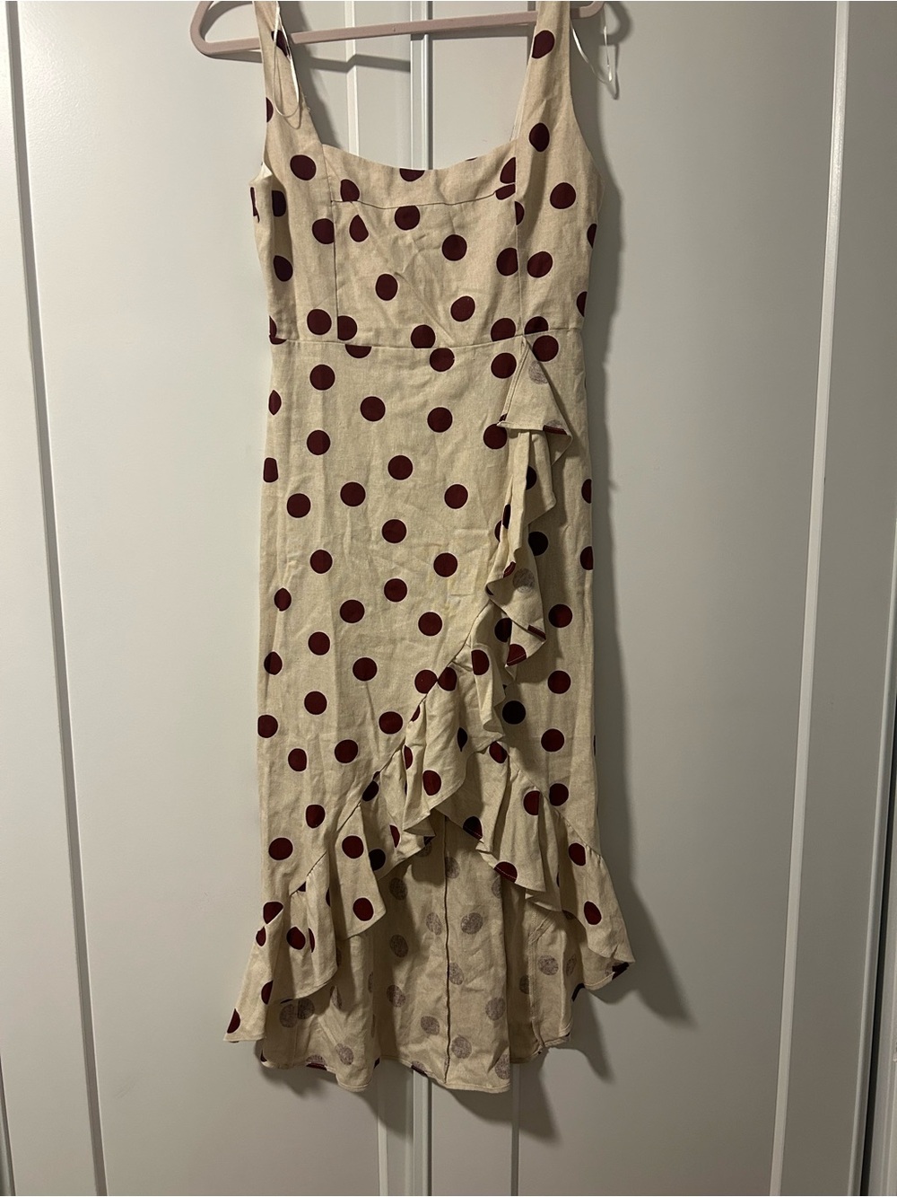 ZARA LINEN BLEND POLKA DOT MIDI DRESS - Picture 7 of 8